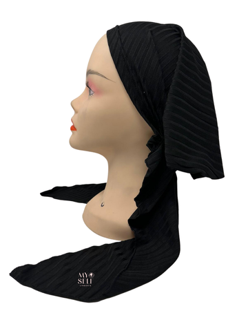 Cherie HRBBK Black Ribbed Supersoft Pre-Tied Bandanna myselflingerie.com